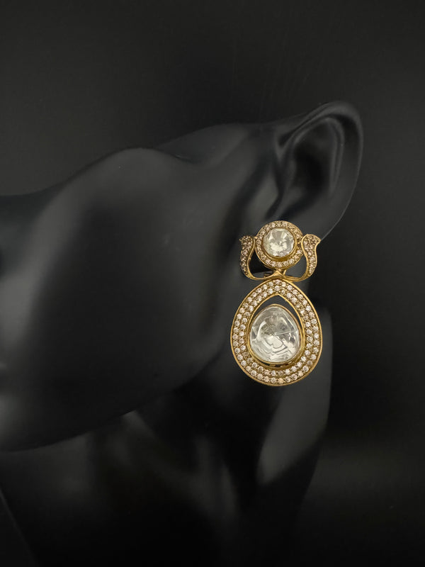 Victorian Uncut Kundan, CZ details is Tyaani Inspired designer earringsDrop Earrings