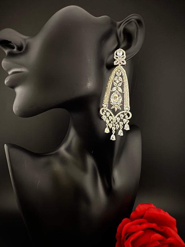 Premium Cubic Zirconia Crystals Chandelier earrings is designer Inspired, Statement Long sleek earring, Bridal, Party, Wedding jewelry, chic