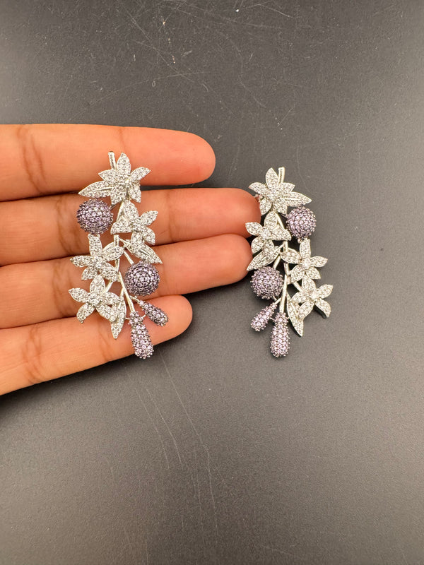 Cubic Zirconia, Diamond nano setting, flower, Victorian Dangle earrings, Indian Jewelry