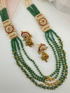 Rajwadi Kundan, Green hydro beads, Pachi, Pearl Long Gold Necklace Set, Indian Bridal Rani Haar