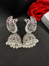Premium Cubic Zirconia Peacock jhumka earrings is designer Inspired, Statement Long earring, Bridal, Party, Wedding jewelry, chic, Indian