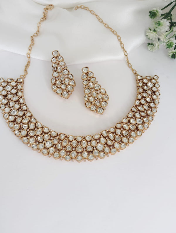 Kundan and Moissanite Gold necklace set, Indian Bridal Jewelry