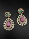 Pink and Green Kundan, CZ, Chandbali Earrings, High shine, Bridal, Moissanite, Tyaani inspired Designer jewelry
