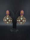 Antique Gold, Enamel, Stones Chandbali Dangle Earrings, Amrapali inspired Designer jewelry