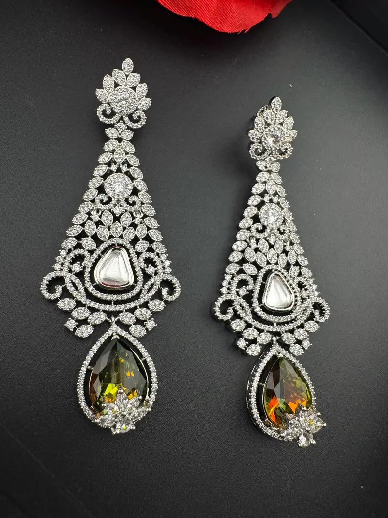 Premium Long Earrings with Swarovski Crystals and Nano Setting Cubic Zirconia Chandelier Earrings