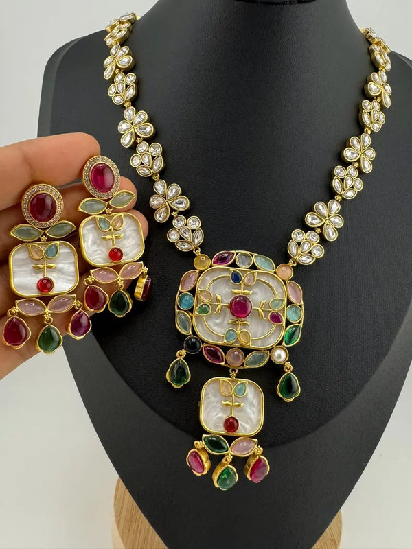 Amrapali inspired, Premium Quality Inlay work on MOP long Necklace