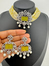 Premium fusion Choker necklace set with CZ pendant, carved stones and Onyx Hydro beads