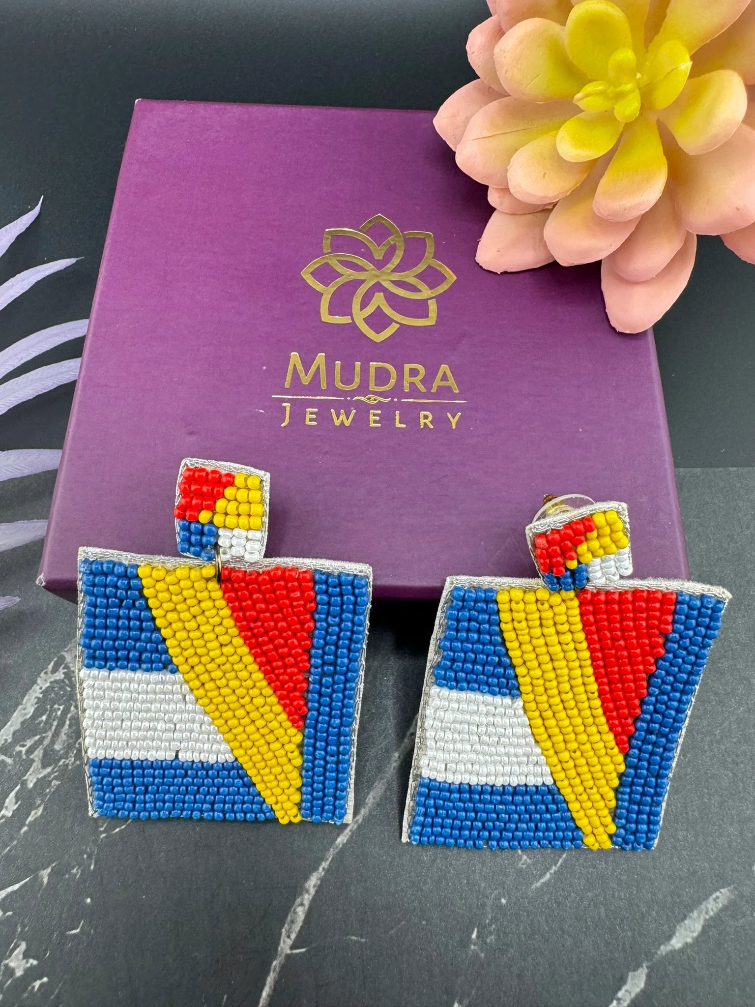 Multicolor Square Dangle Quirky Beaded earrings