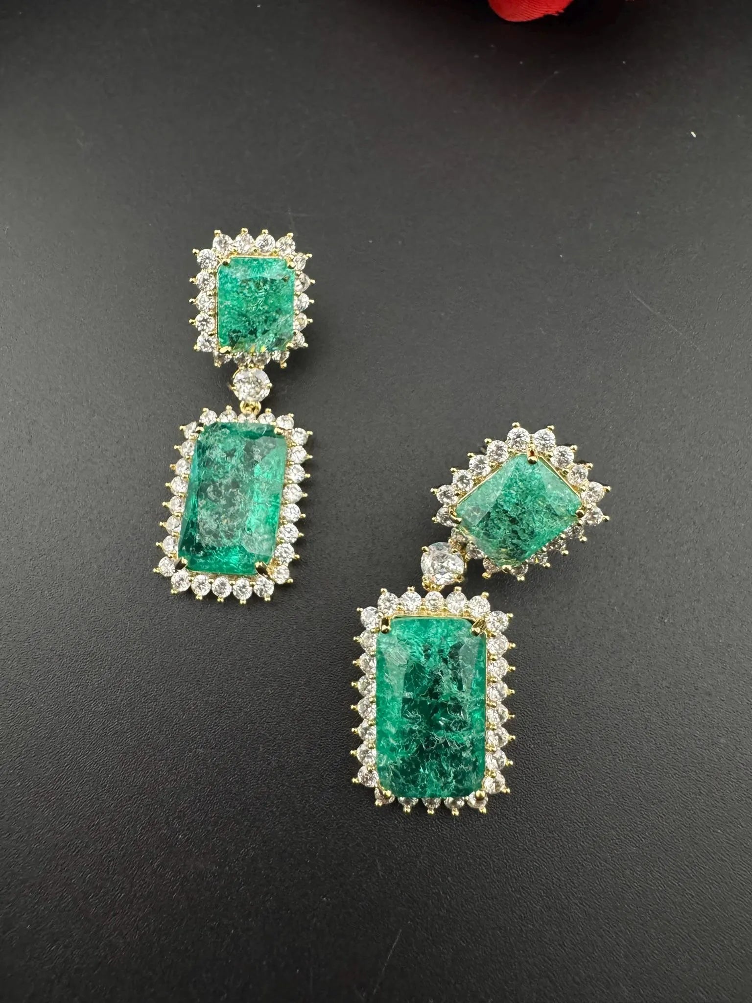Sea Green Natural Doublet stone and Cubic Zirconia Premium Dangle earrings