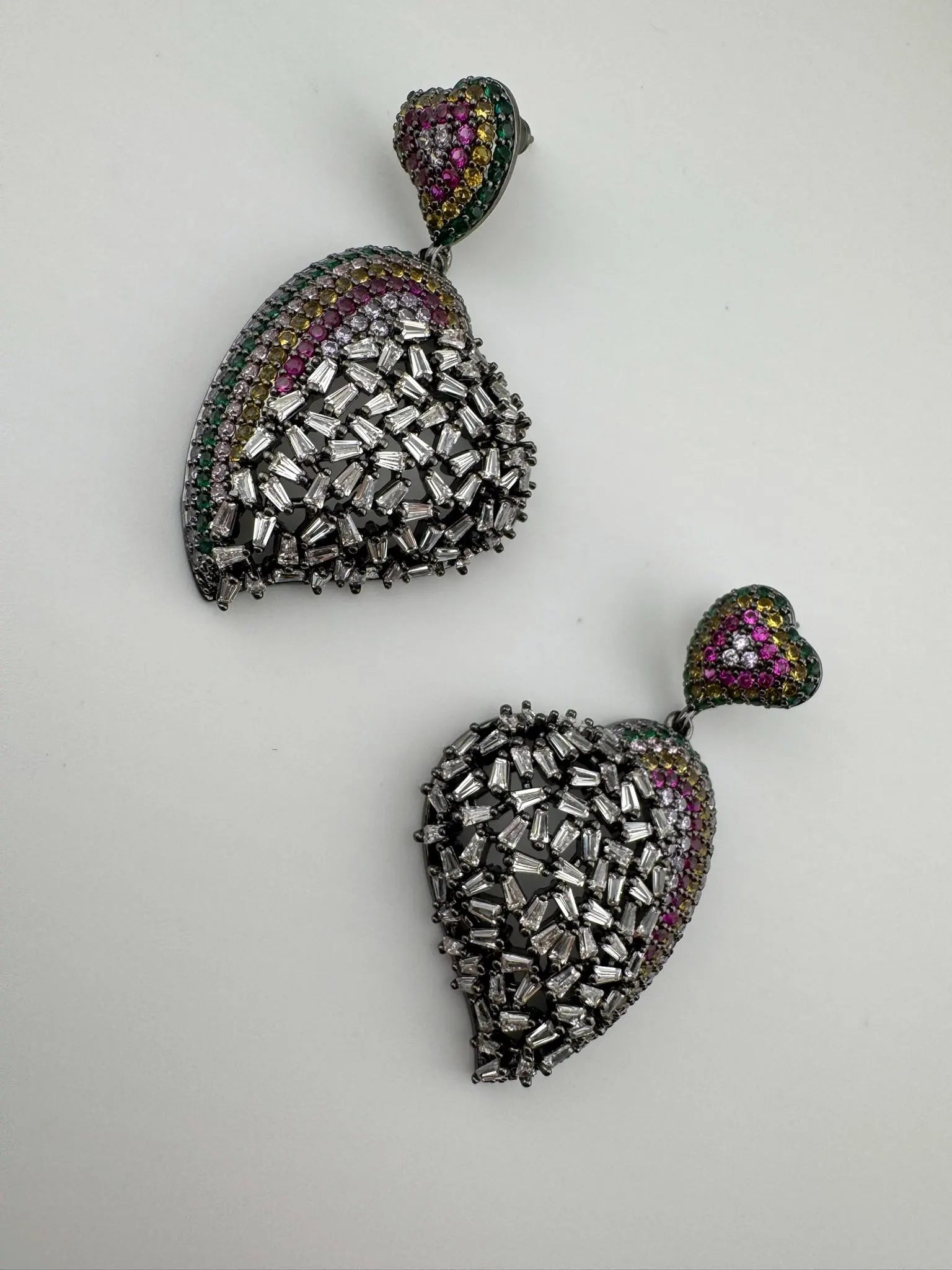 Premium Multicolor Nano Setting Cubic Zirconia and Crystal stones Victorian designer Heart earrings
