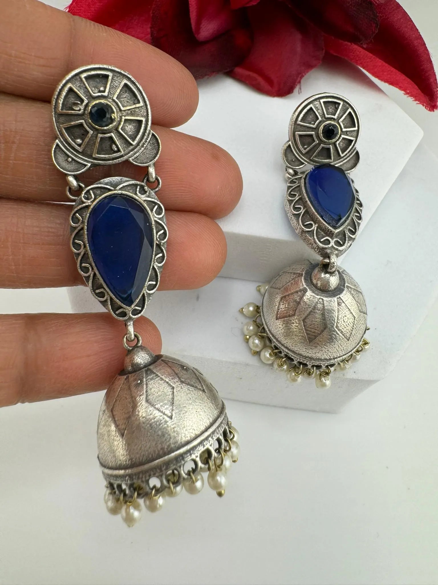 Oxidized German silver long jhumka earrings