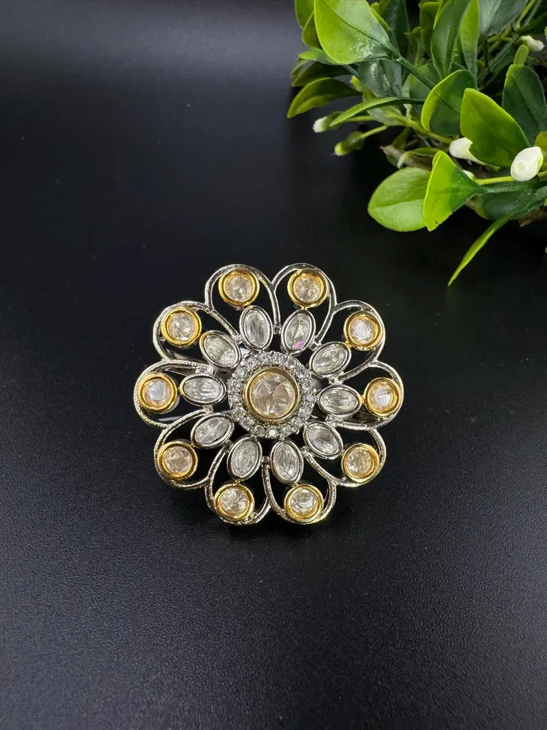 Victorian Kundan and CZ, Adjustable Big Finger Ring