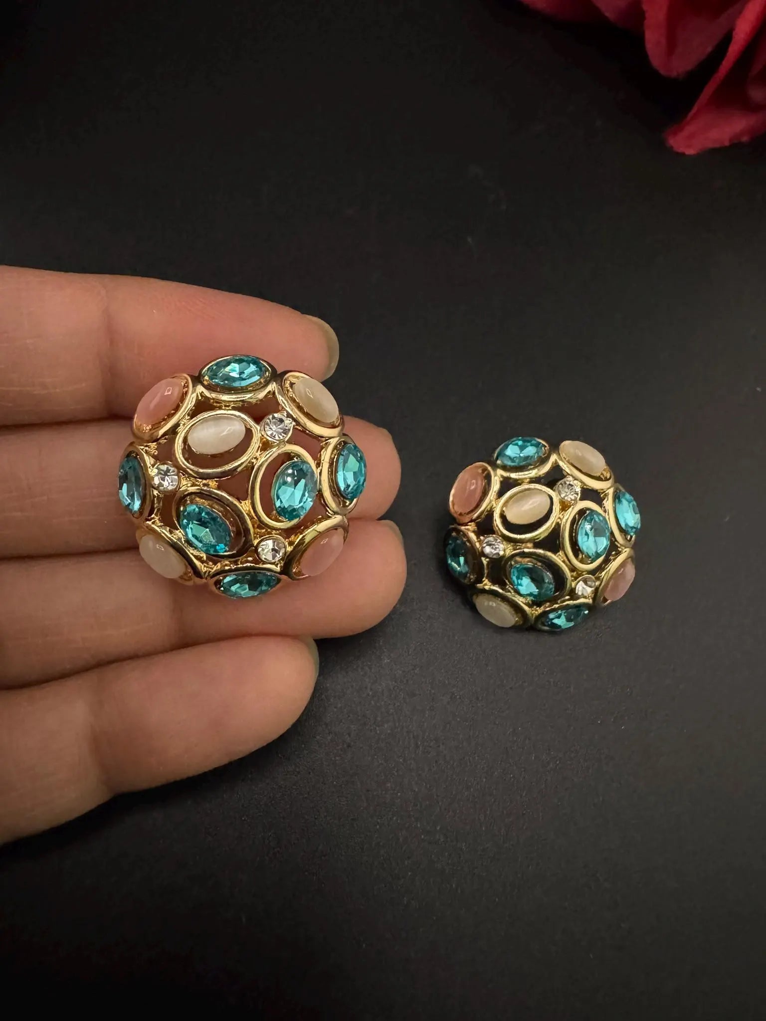 Premium Cubic Zirconia, Glass Crystals in gold is Swarovski inspired designer studs earrings