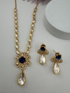 Premium Quality Moissanite Kundan, CZ,blue stone is Tyaani inspired Designer Necklace set with Kundan earrings