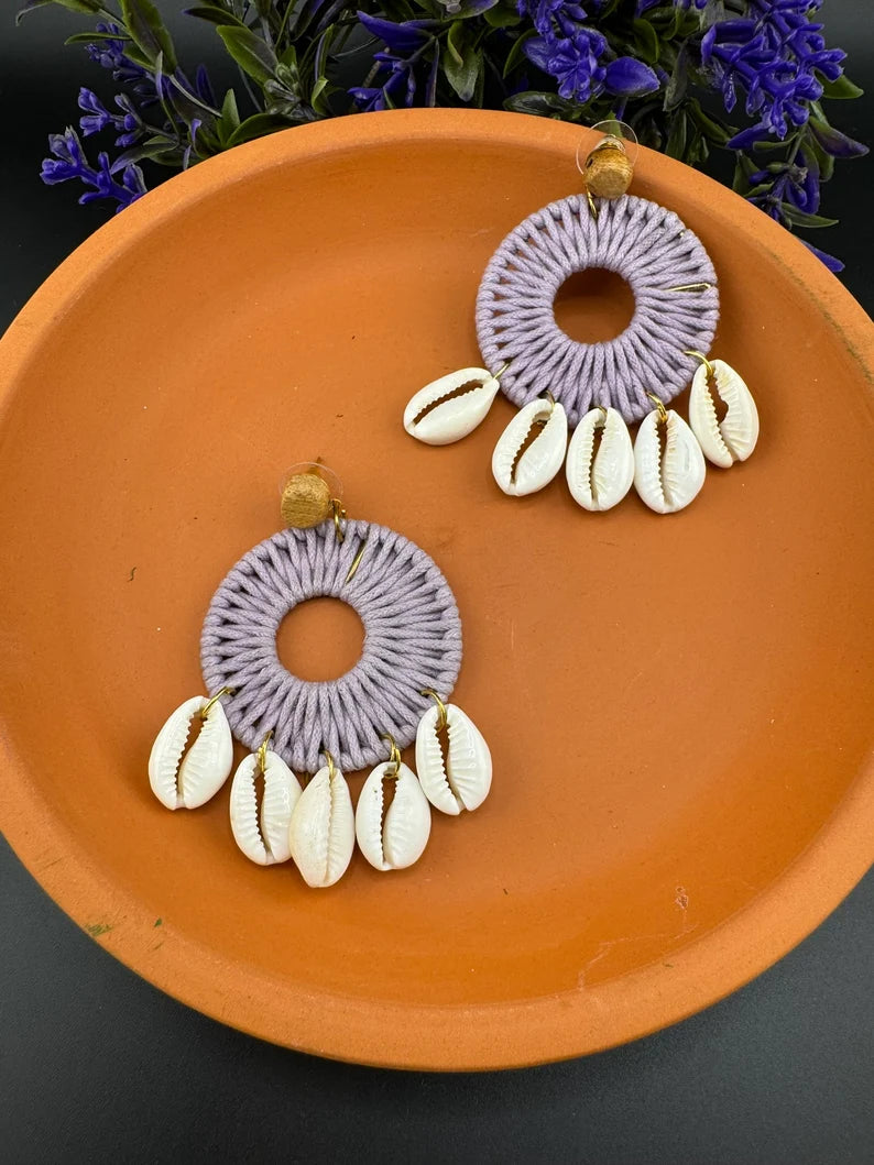 Shells and threaded hoop earrings, quirky Handmade earring