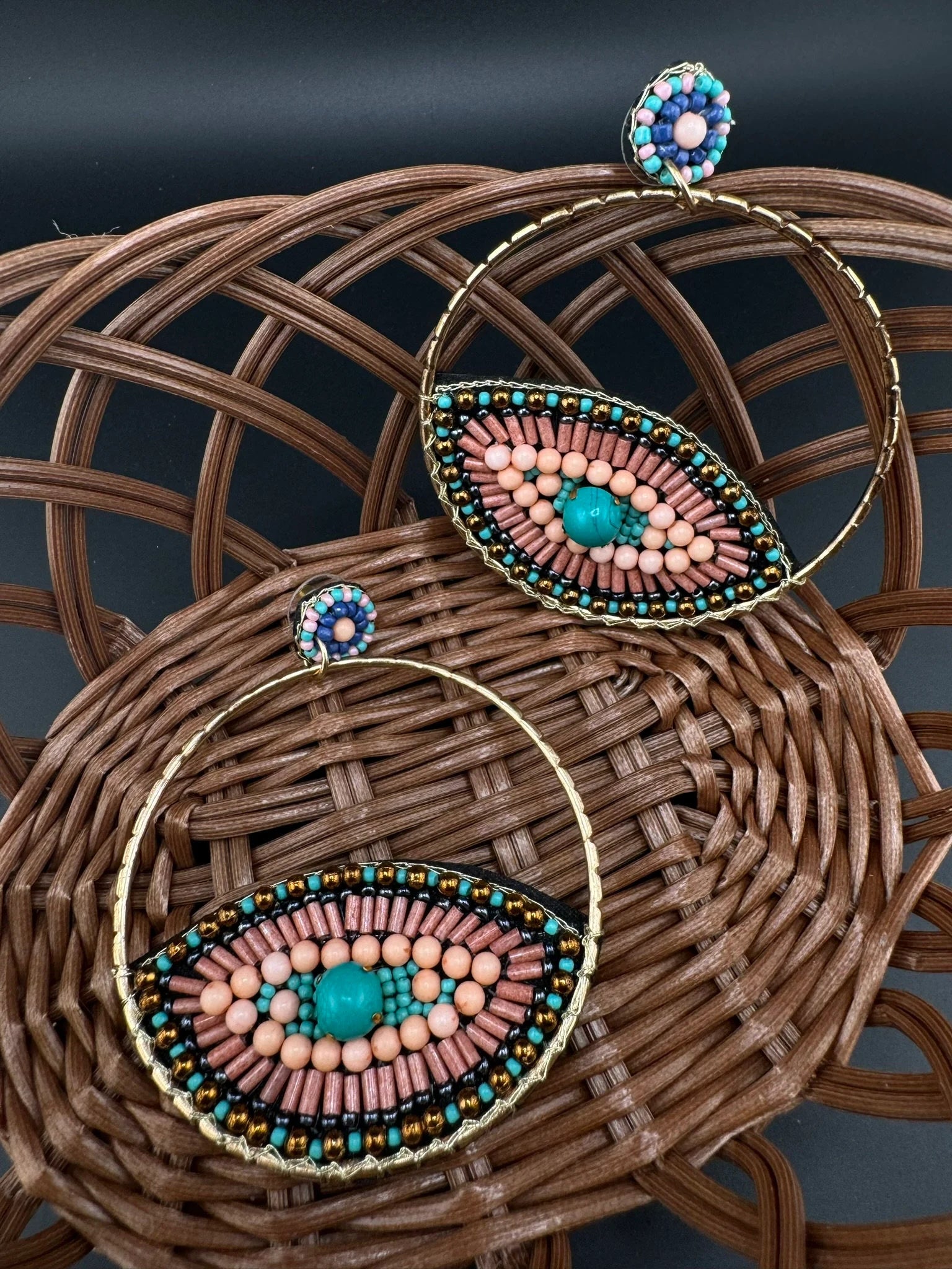 Evil Eye Big Quirky Beaded Hoop earrings