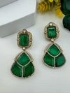Premium Green Doublet earrings with Cubic Zirconia and kundan designer Chandelier earrings