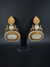 Antique Gold, Enamel, Mother of Pearl Chandbali Dangle Earrings, Amrapali inspired Designer jewelry