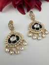 Gold and small pearls, Kundan, Cubic Zirconia Chandelier Chandbali Earrings, CZ, Designer jewelry
