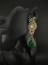 Kundan, CZ, Gold, Doublet Stone Chandelier Long Earrings, Bridal, Moissanite, CZ, Peacock Designer jewelry