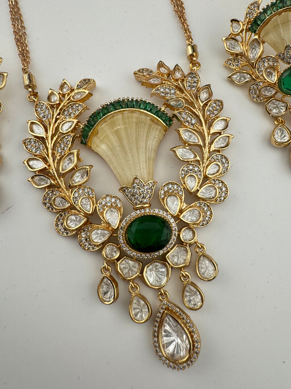Kundan, CZ, MOP, Stone, Uncut Polki Long Pendant necklace set, Pendant set, everyday wear jewelry