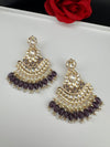 Purple and Gold Kundan Chandelier Earrinngs, High shine Bridal Moissanite CZ, Shiney Gold Designer