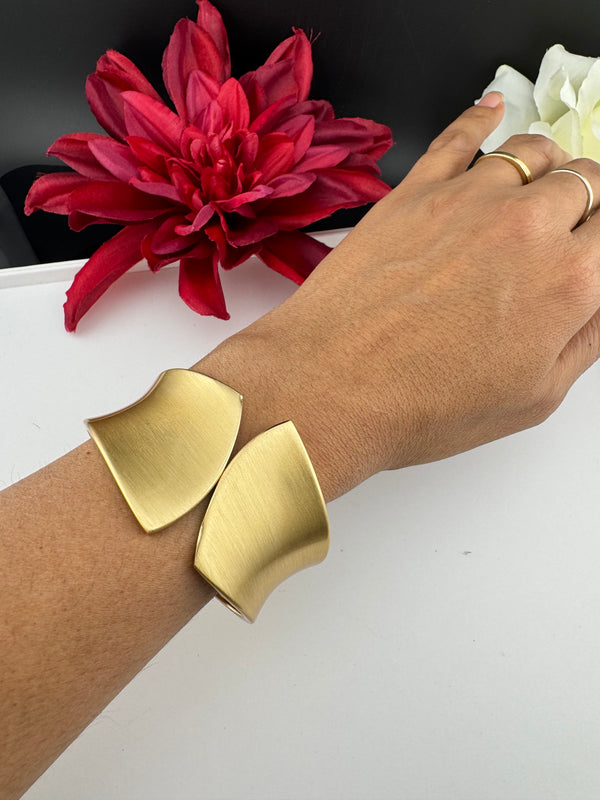 Brushed finished Gold Chunky Cuff Bracelet Bangle, Anti Tarnish, fits sizes upto 2.6"