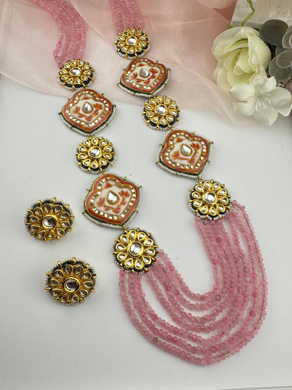 Kundan, Enamel, Minakari, Hydro Beads Long Gold Choker necklace set, Double sided Rani haar