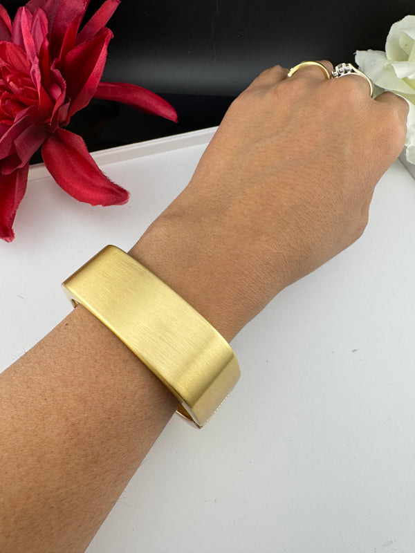 Brushed finished Gold Chunky Cuff Bracelet Bangle, Anti Tarnish, fits sizes upto 2.6"
