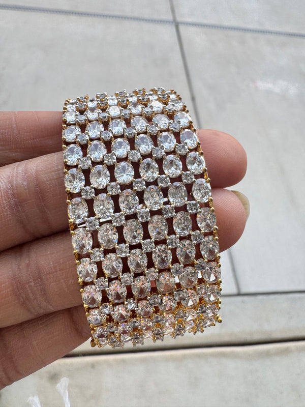 Openable Designer bracelet with American Diamonds, crystal stones, CZ, Fits size upto 2.6"