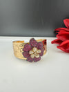 Moissanite Kundan, CZ Nano Setting Cuff Bracelet Bangle, Gold Polish Bangle (Fits 2.6" Diameter)