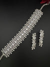 Step cut Crystals and CZ Diamond Statement Necklace Set, White Gold Plated Choker set