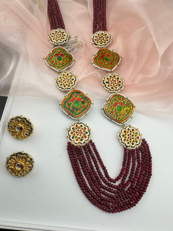 Kundan, Enamel, Minakari, Hydro Beads Long Gold Choker necklace set, Double sided Rani haar