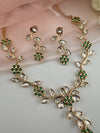 Kundan, Moissanite, stone Sleek Gold flower long necklace set, Indian Bridal Jewelry
