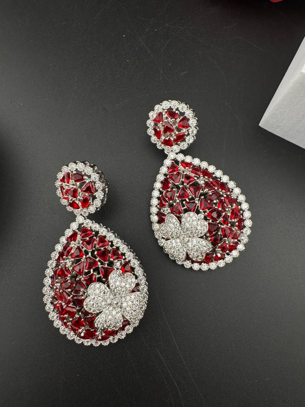 Premium Nano Setting of Cubic Zirconia in silver is designer Inspired Statement Drop Dangle earring/Unique Indian, Bridal, bridesmaid gift
