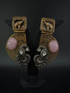 Antique Gold, Oxidized, Carved Stones Chandbali Dangle Earrings, Amrapali inspired Designer jewelry