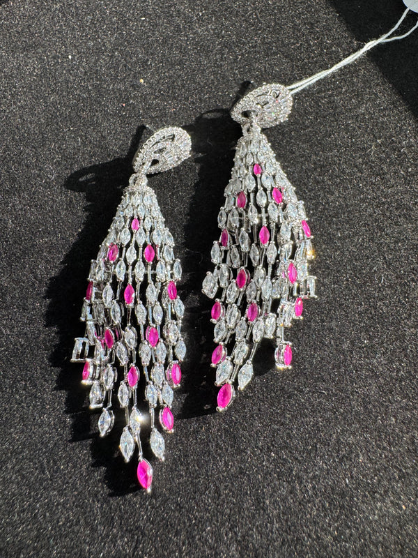 Swarovski inspired Crystal, cubic zirconia, diamonddangle long earrings, Indian Jewelry