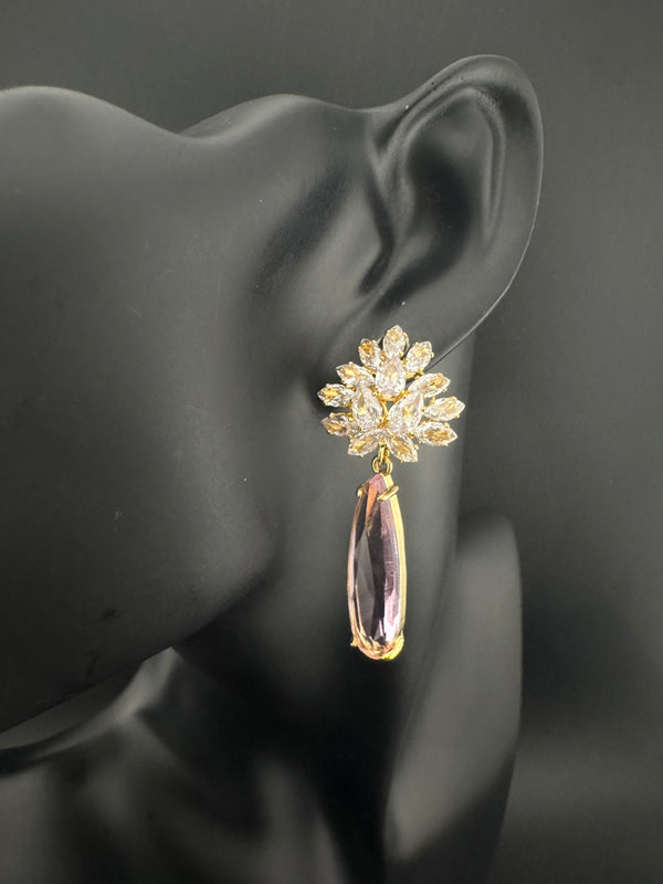 Cubic Zirconia, Diamond, Crystal stone, Gold Polish Designer inspired Dangle earrings, Indian Jewelry