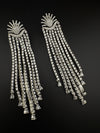 Premium Cubic Zirconia Chandelier extra long earrings, sun style long CZ tassel, Statement Long earring, Bridal, Party, Wedding jewelry