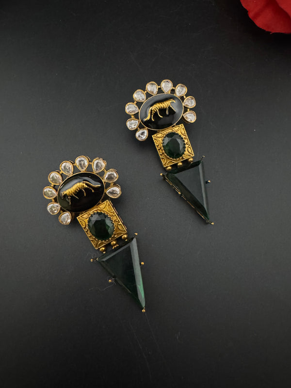 Kundan, stone, cuboz Zirconia Sabyasachi inspired Chandbali Chandelier long earring, designer jewelry