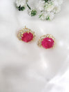Gold Polish Doublet Stone Stud Earrings, Cubic Zirconia, AD, CZ, Indian Jewelry