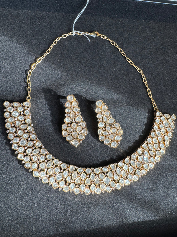 Kundan and Moissanite Gold necklace set, Indian Bridal Jewelry