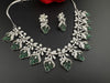 CZ Diamond Statement sleek Necklace Set, White Gold Plated Choker, 3D nature inspired