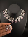 CZ Diamond Statement sleek Necklace Set, White Gold Plated Choker, 3D nature inspired