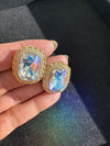 Gold Polish Crystal Stone Stud Earrings, All over Cubic Zirconia, AD, CZ, Indian Jewelry