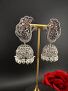 Premium Cubic Zirconia Peacock jhumka earrings is designer Inspired, Statement Long earring, Bridal, Party, Wedding jewelry, chic, Indian