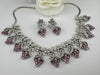 CZ Diamond Statement sleek Necklace Set, White Gold Plated Choker, 3D nature inspired