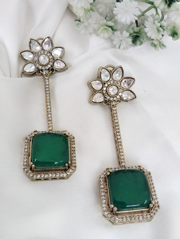 Amrapali inspired, Doublet stone uncut kundan and CZ chandbali Drop earrings, Indian Jewelry