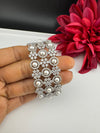 Openable Designer bracelet with Pearls, crystal stones, CZ Nano setting, Fits size upto 2.6"