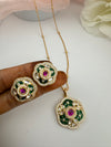 Kundan, Pachi, CZ, Stone Pendant Necklace Set with Matching Earrings, Brass CZ Jewelry